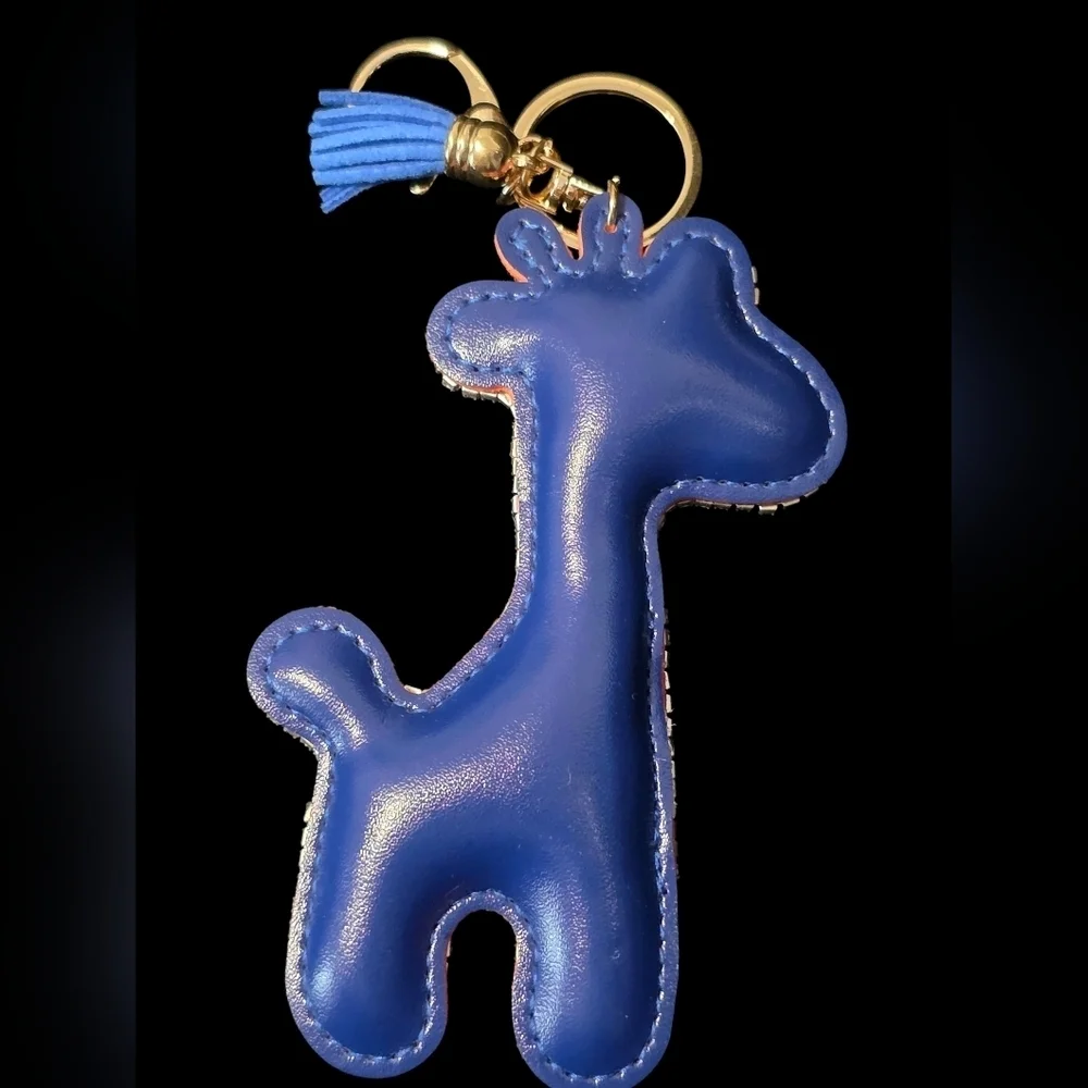 Giant Sparkly Blue Rhinestone Giraffe Bag Charm / Keychain with Tassel